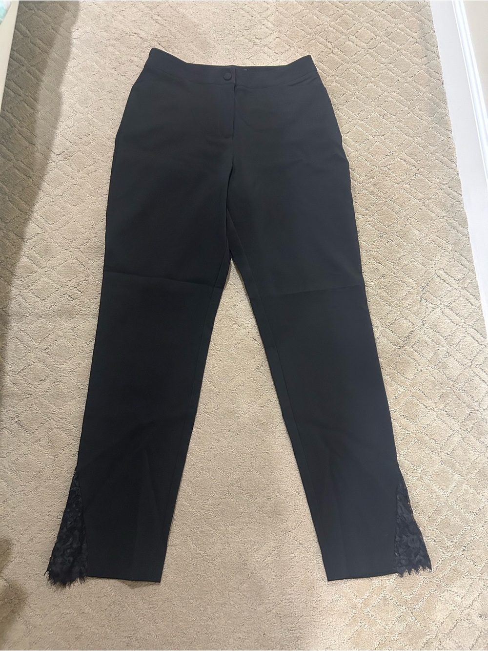 New York & Company Black Straight-Leg Pants with Lace Trim size 8